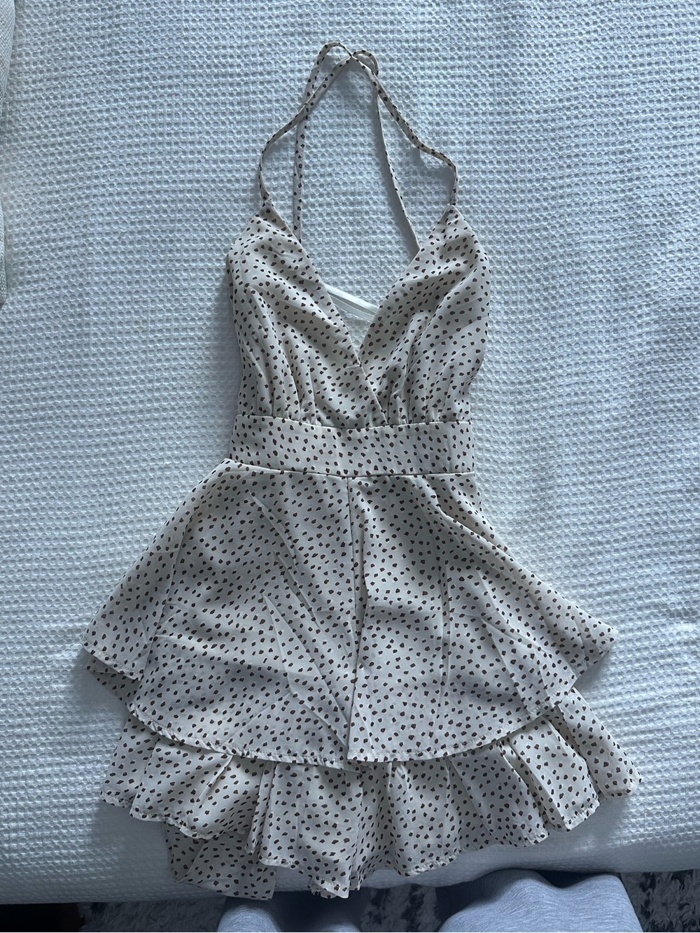 Oh Polly Cream and Brown Romper Playsuit with Tiered Skirt